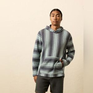 Faherty Mens Baja Poncho Blue and gray stripe Cotton Hoodie - Size M